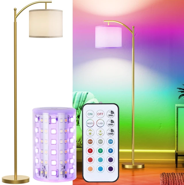 Main image of Battery Operated Floor Lamp, RGB Dimmable Cordless Standing Lamp with Remote Control for Living Room, Tall Floor Lamp for Bedroom -Gold