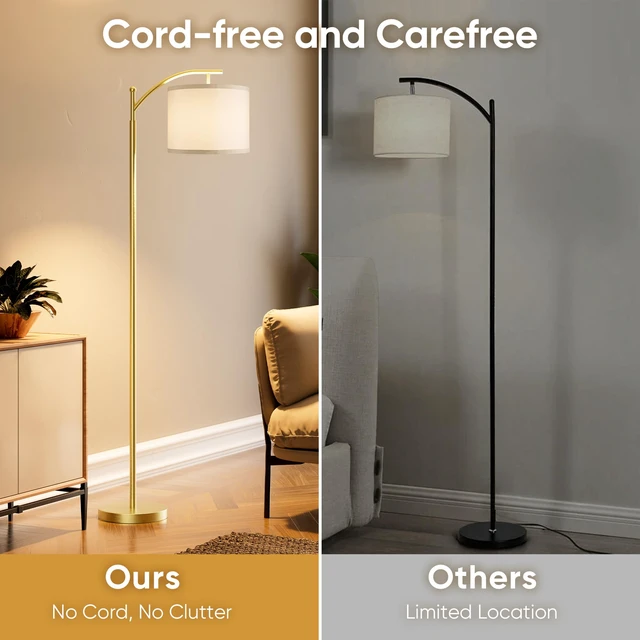 Alt view image 3 of 7 - Battery Operated Floor Lamp, RGB Dimmable Cordless Standing Lamp with Remote Control for Living Room, Tall Floor Lamp for Bedroom -Gold