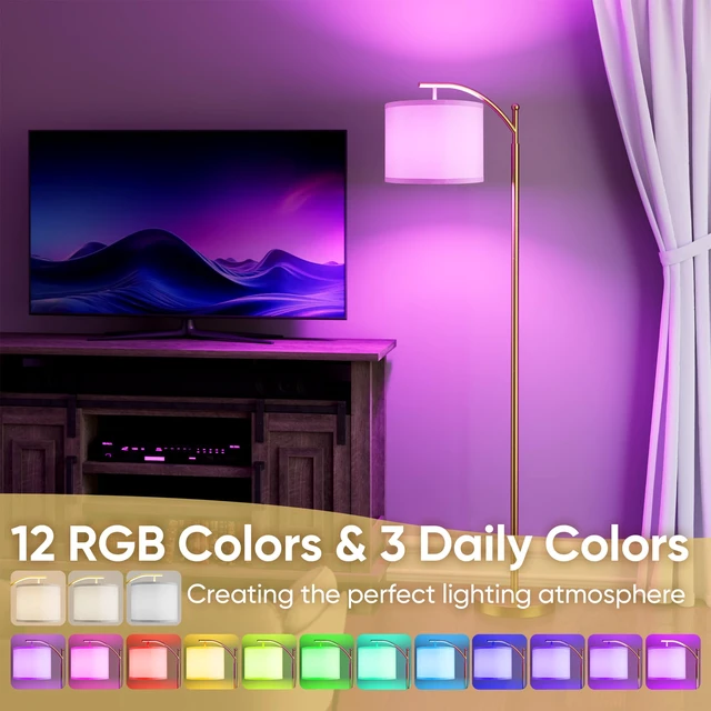 Alt view image 4 of 7 - Battery Operated Floor Lamp, RGB Dimmable Cordless Standing Lamp with Remote Control for Living Room, Tall Floor Lamp for Bedroom -Gold