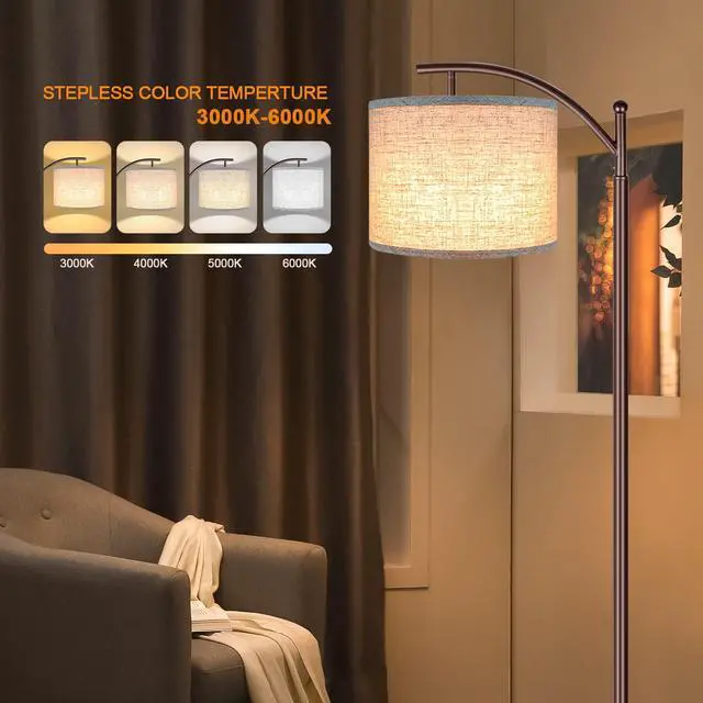 Alt view image 2 of 7 - Floor Lamp for Living Room, 4 Color Temperature LED Floor Lamp with Remote Control & Foot Switch, LED Bulb Included, Modern Standing Lamp for Bedroom, Study Room, Office - Oil Rubbed Bronze