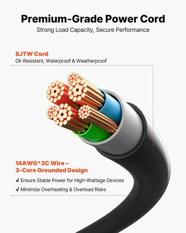 Alt view image 6 of 7 - Outdoor Power Stake Waterproof, 100 FT Extension Cord, Outdoor Power Strip, Weatherproof with Cover and Overload Protection, 6 Outlets, 13A/1625W for Halloween/Christmas Lights Decorations