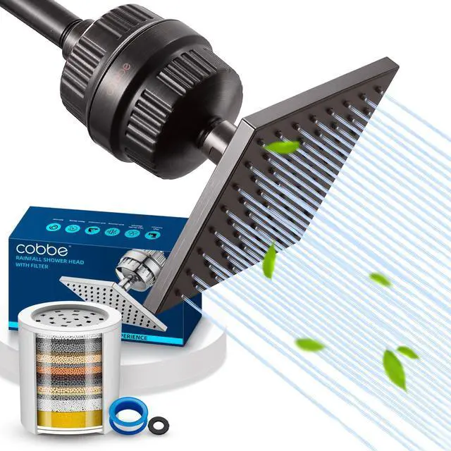 Main image of High Pressure Filtered Shower Head with Filters for Hard Water Combo Rain Showerheads with 20 Stage Water Softener for Healthier Skin & Hair Remove Chlorine and Harmful Substances, ORB