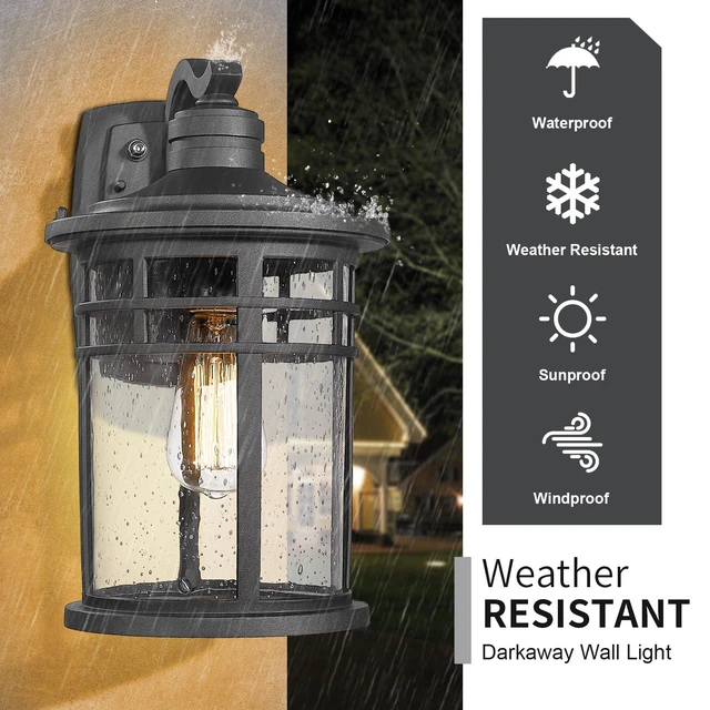 Alt view image 4 of 7 - Dusk to Dawn Outdoor Porch Wall Light,Outside Wall Mounted Light Seeded Glass Exterior Waterproof Lantern 14.57inch Large Modern Wall Sconce Lighting for House Front Door Garage