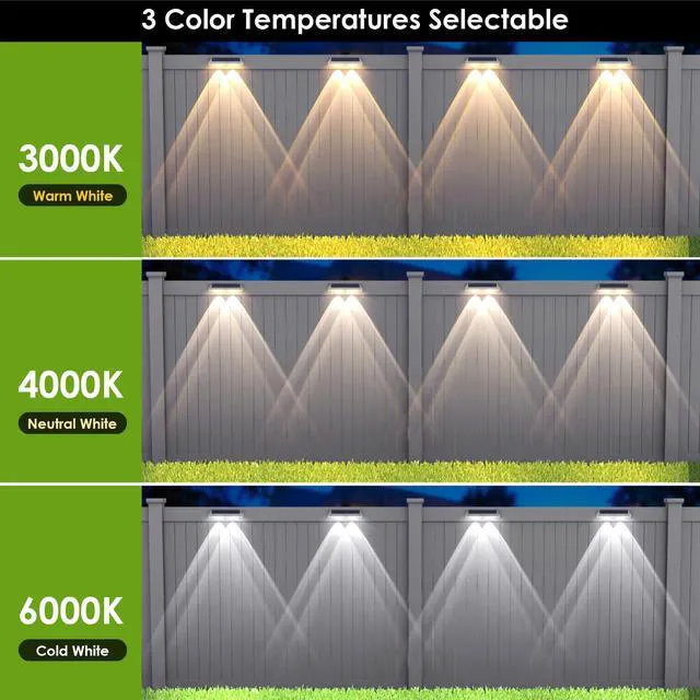 Alt view image 2 of 6 - 12 Pack Solar Fence Lights Outdoor Waterproof LED - 3000/4000/6000K 3 Mode, IP65 Waterproof Fence Lights Solar Powered, Solar Wall Lights for Outside, Backyard/Step/Patio/Deck Fence/Stair Railings