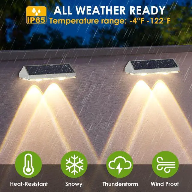 Alt view image 4 of 6 - 12 Pack Solar Fence Lights Outdoor Waterproof LED - 3000/4000/6000K 3 Mode, IP65 Waterproof Fence Lights Solar Powered, Solar Wall Lights for Outside, Backyard/Step/Patio/Deck Fence/Stair Railings