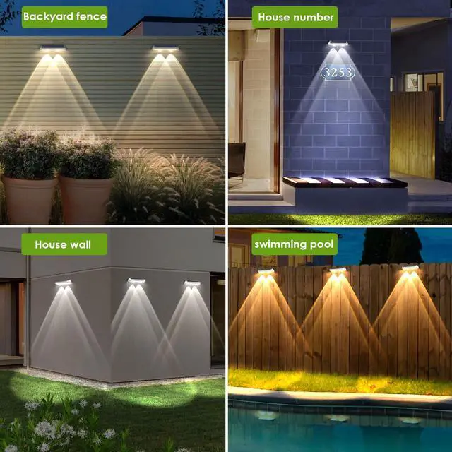Alt view image 6 of 6 - 12 Pack Solar Fence Lights Outdoor Waterproof LED - 3000/4000/6000K 3 Mode, IP65 Waterproof Fence Lights Solar Powered, Solar Wall Lights for Outside, Backyard/Step/Patio/Deck Fence/Stair Railings
