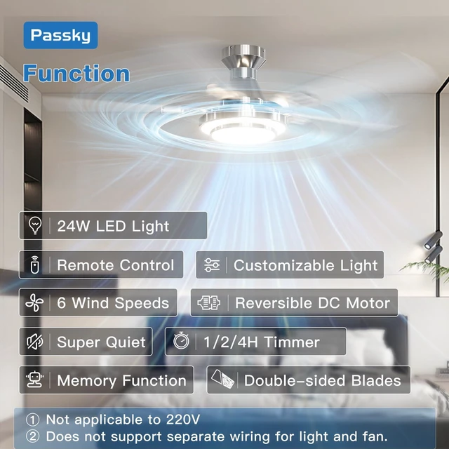 Alt view image 2 of 7 - 52 Inch Silver Sleek Ceiling Fans with 2-Ring Lights, Remote Control Flush mount, remote control, 3-color dimmable light, quiet reversible DC motor, easy install, bedroom, covered outdoor areas