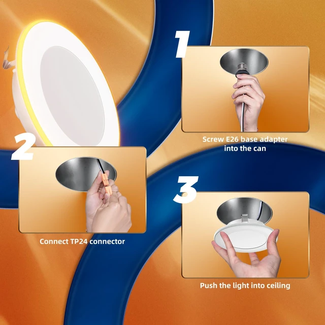 Alt view image 6 of 7 - 12 Pack 4 Inch 5CCT LED Recessed Lighting with Night Light 2700K/3000K/4000K/5000K/6000K Selectable,Dimmable Retrofit Flat Can Lights, 700LM,7W, IC & Damp Rated, ETL & FCC