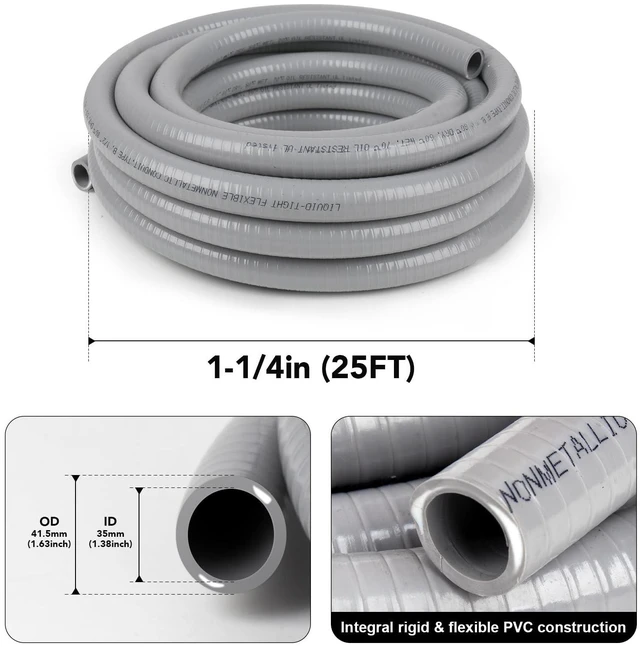 Alt view image 2 of 7 - 1-1/4(1.25) inch 25ft Liquid-Tight Conduit and Connector Kit,Flexible Non Metallic Liquid Tight Electrical Conduit Kit with 5 Straight and 3 90-Degree Connector Fittings,1in. Dia