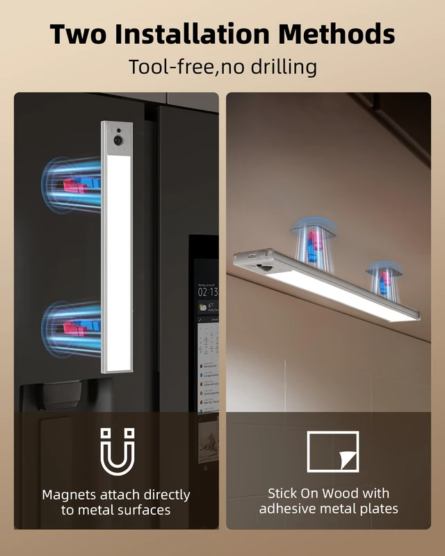 Alt view image 6 of 7 - 5-Pack Under Cabinet Lighting, 4000mAh Rechargeable Motion Sensor Light, 16.5inch Magnetic Closet Lights with Dimmable & 3 Color Temps, Wireless Motion Activated Lights with Remote for Kitchen
