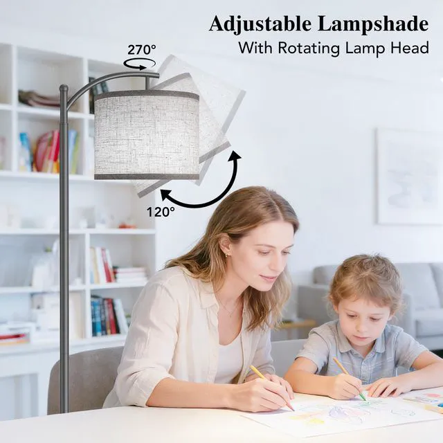 Alt view image 4 of 7 - Floor Lamp for Living Room with 3 Color Temperatures LED Bulb, Standing Lamp Tall Industrial Floor Lamp Reading for Bedroom, Office (9W LED Bulb, Beige Lampshade Included) -Grey