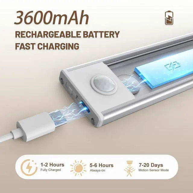 Alt view image 2 of 7 - 6 Pack Under Cabinet Lighting Wireless, 68 LED Rechargeable Battery Motion Sensor Light Indoor, Stick On Magnetic Closet Lights, Under Counter Lights for Kitchen, Stairs, Warm 16 in