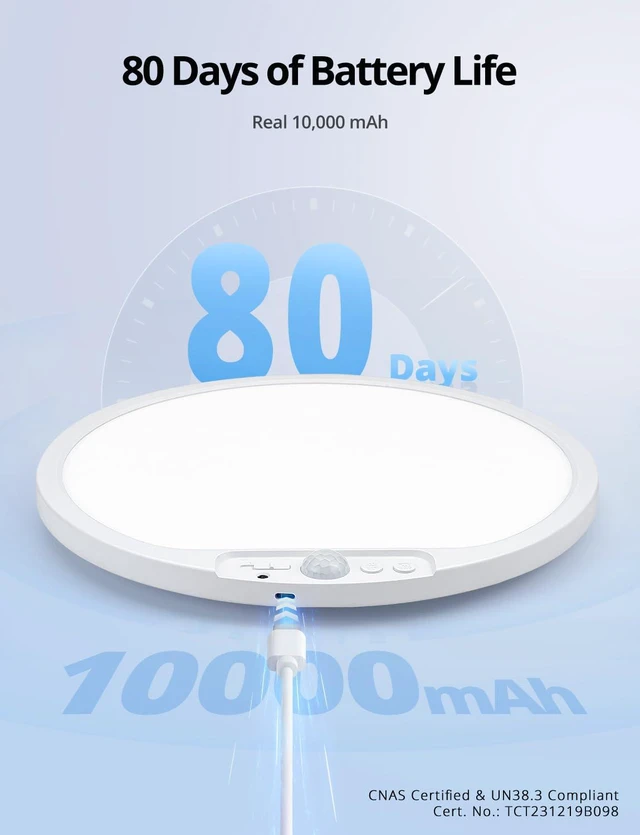 Alt view image 2 of 7 - Wireless Shower Light Waterproof Battery Ceiling Lamp with Remote 2 Pack 10000mAh RGB Back Mood Lighting for Bathroom, 11.8Inch 480LM Bright Overhead Light Magnetic Stick on Hallway Pantry