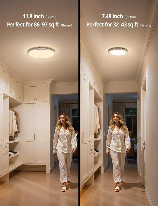 Alt view image 3 of 7 - Wireless Shower Light Waterproof Battery Ceiling Lamp with Remote 2 Pack 10000mAh RGB Back Mood Lighting for Bathroom, 11.8Inch 480LM Bright Overhead Light Magnetic Stick on Hallway Pantry