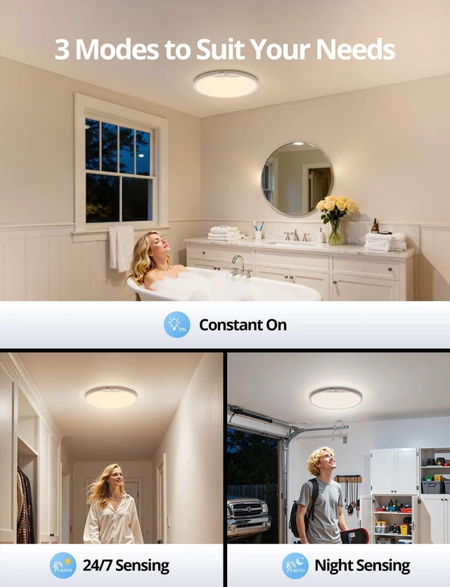 Alt view image 5 of 7 - Wireless Shower Light Waterproof Battery Ceiling Lamp with Remote 2 Pack 10000mAh RGB Back Mood Lighting for Bathroom, 11.8Inch 480LM Bright Overhead Light Magnetic Stick on Hallway Pantry