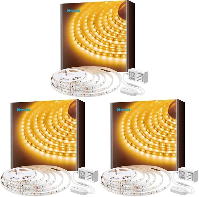 Main image of Warm White LED Strip Lights, Bright 300 LEDs, 3000K Dimmable Light Strip 16.4ft with Control Box, LED Lights for Bedroom, Kitchen Cabinets, Living Room, ETL Listed Adapter Included (Pack of 3)