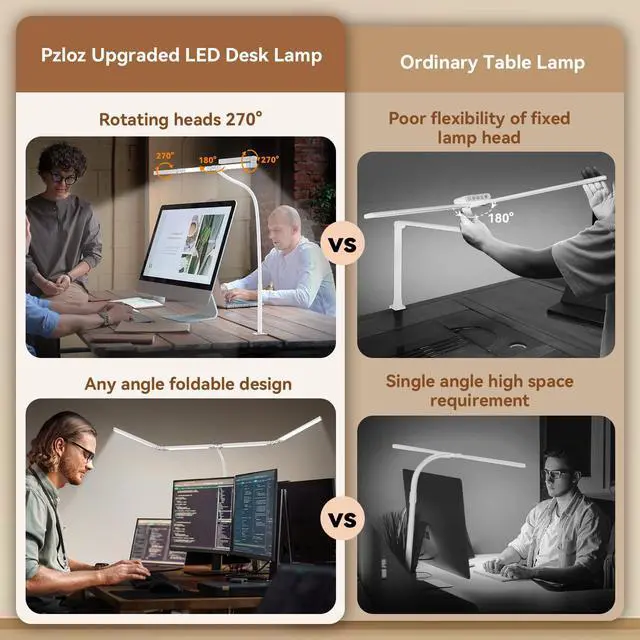 Alt view image 4 of 7 - Led Desk Lamp with Clamp: Architect Desk Lamp for Home Office, Eye Caring Double Head Computer Monitor Work Desk Light with Remote Control - 24W Flexible Dimmable Desktop Table Lamp White