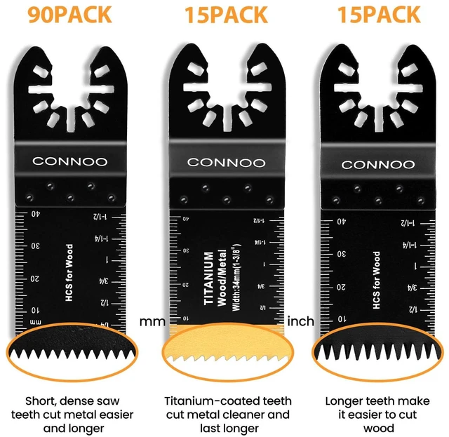 Alt view image 2 of 7 - 120 Pack Oscillating Saw Blades, Multitool Oscillating Tool Blades for Wood Metal Plastics, Japanese Long Teeth, Quick Release Multi Tool Blades Kits for Oscillating Tools
