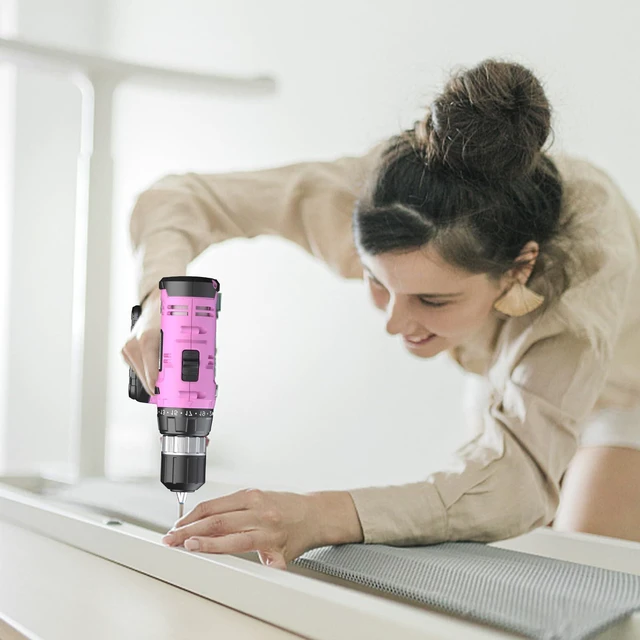 Alt view image 7 of 7 - 20V Cordless Drill Set with Battery, Charger & Carrying Bag, 30N Torque Power Drill/Driver Kit, 21+1 Clutch Settings, 3/8" Keyless Chuck, LED Light, Driver Bits(Pink)