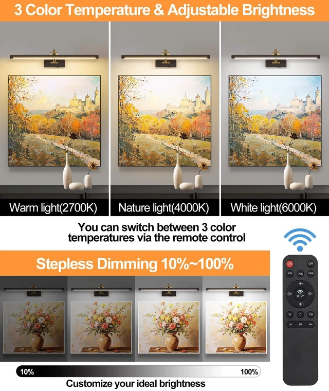 Alt view image 2 of 7 - LED Picture Lights for Wall Rechargeable, Battery Operated Art Light for Paintings (Wood Grain, 23.6inch)