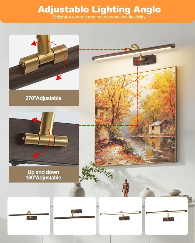 Alt view image 7 of 7 - LED Picture Lights for Wall Rechargeable, Battery Operated Art Light for Paintings (Wood Grain, 23.6inch)