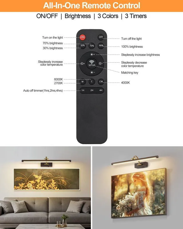 Alt view image 5 of 7 - LED Picture Lights for Wall Rechargeable, Battery Operated Art Light for Paintings (Wood Grain, 23.6inch)