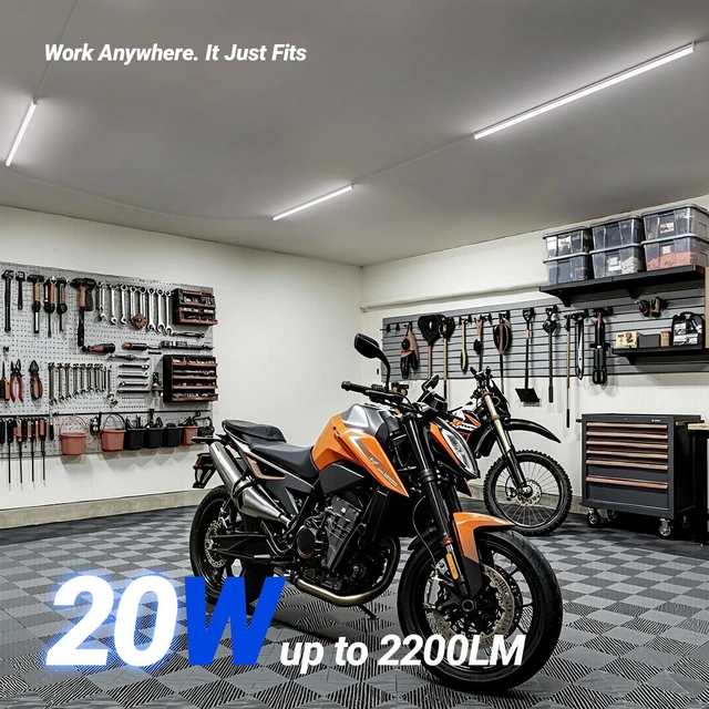 Alt view image 3 of 7 - T5 LED Shop Light 4FT, 2200lm, 5000K Daylight White, 20W, 8 Pack Utility Shop Light Fixture, Ceiling and Under Cabinet Light for Workshop, Garage, Corded Electric with ON/Off Switch