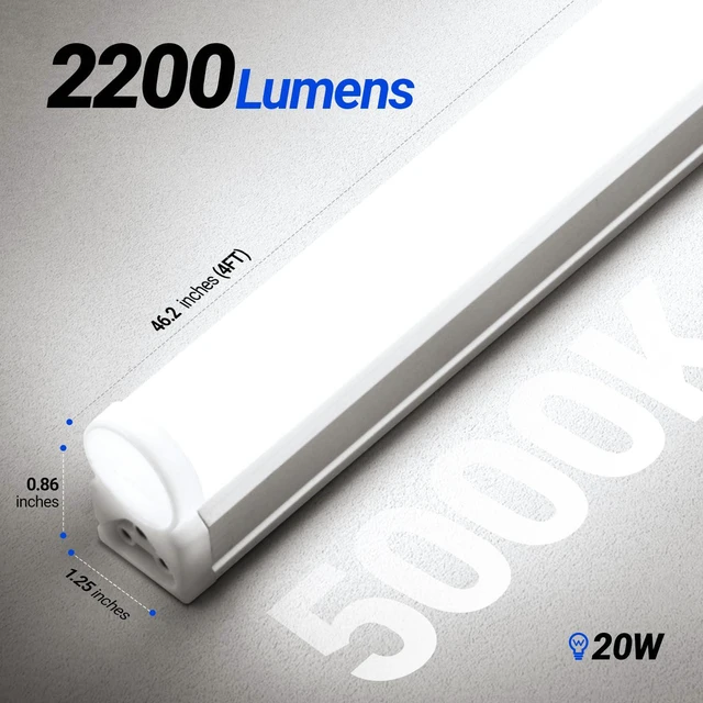 Alt view image 7 of 7 - T5 LED Shop Light 4FT, 2200lm, 5000K Daylight White, 20W, 8 Pack Utility Shop Light Fixture, Ceiling and Under Cabinet Light for Workshop, Garage, Corded Electric with ON/Off Switch