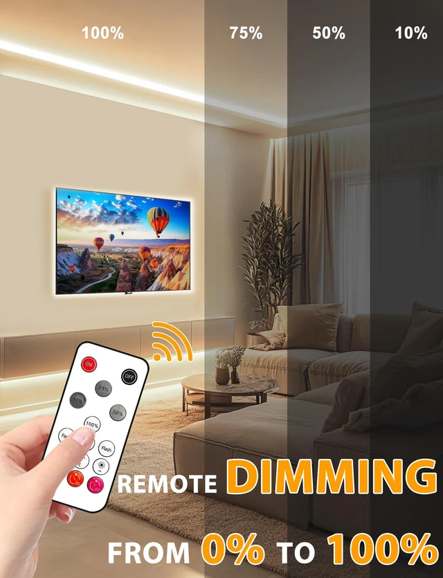 Alt view image 2 of 7 - COB LED Strip Lights 65.6ft, Natural White Rope with Remote, 2 Roll Self-Adhesive, Quick Connect, Waterproof, 4000K, 24V Flexible Silicone Neon Tape for Bedroom, Cabinet, 10mm Wide, CRI 90+