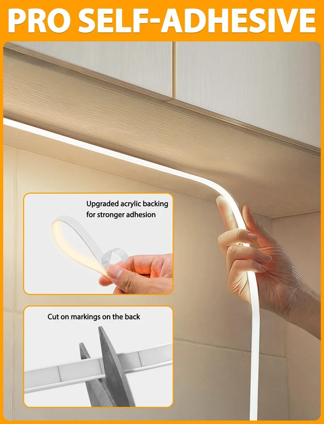 Alt view image 3 of 7 - COB LED Strip Lights 65.6ft, Natural White Rope with Remote, 2 Roll Self-Adhesive, Quick Connect, Waterproof, 4000K, 24V Flexible Silicone Neon Tape for Bedroom, Cabinet, 10mm Wide, CRI 90+