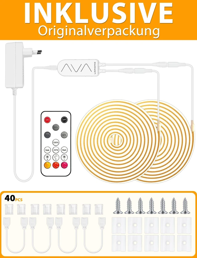 Alt view image 5 of 7 - COB LED Strip Lights 65.6ft, Natural White Rope with Remote, 2 Roll Self-Adhesive, Quick Connect, Waterproof, 4000K, 24V Flexible Silicone Neon Tape for Bedroom, Cabinet, 10mm Wide, CRI 90+