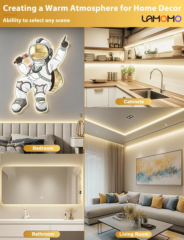 Alt view image 7 of 7 - COB LED Strip Lights 65.6ft, Natural White Rope with Remote, 2 Roll Self-Adhesive, Quick Connect, Waterproof, 4000K, 24V Flexible Silicone Neon Tape for Bedroom, Cabinet, 10mm Wide, CRI 90+