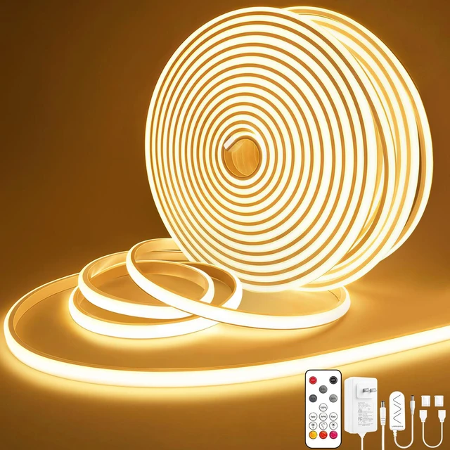 Main image of COB LED Strip Lights 65.6Ft, 2 Roll Warm White Dimmable Self-Adhesive Led Rope Light with Remote, Flexible Cuttable Waterproof 3000K Silicone Neon Tape Lights for Bedroom, Indoor, Cabinet