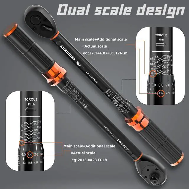 Alt view image 7 of 7 - Torque Wrench Set 1/2 3/8 1/4 Inch Drive Click ±3% Accuracy 10170 Ft.lb, 545 Ft.lb, 20220 In.lb, Dual-Direction, 3 Extension Bars Dual-Scale for Car,Moto,Truck,Spark Plug,Bike Repair