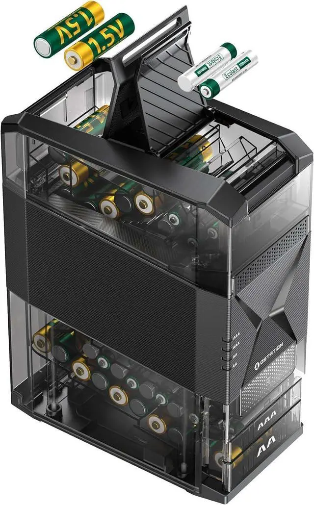Main image of 2 Smart AA AAA Battery Charging Station for NiMH Lithium Batteries 3-in-1 Battery Charger with Polarity-Free, Auto Detection, Storage Organizer, Fast Charging for Gamers & Smart Homes