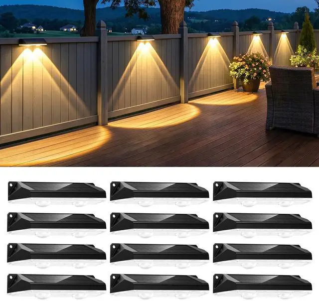Main image of 12 Pack Solar Fence Lights Outdoor, 3000/4000/6000K/RGB 12 Modes Fence Lights Solar Powered, 11 Colors, IP65 Waterproof, for Outside Backyard, Deck, Step, Wall, Yard, Patio, Pool, Railing