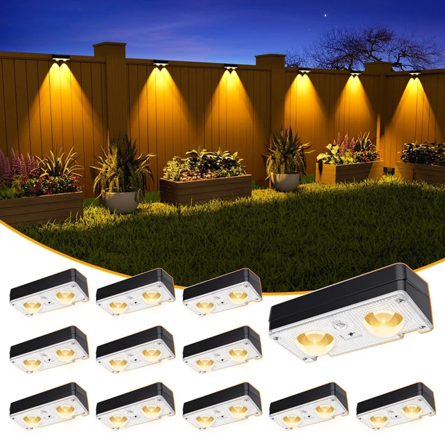 Main image of Solar Fence Lights Outdoor Waterproof, 80 Lumens Solar Lights for Fence with Warm White & RGB 8 Colors,Outdoor Solar Light for Deck, Patio, Backyard, Fence, Railing (12-Pack-Black)