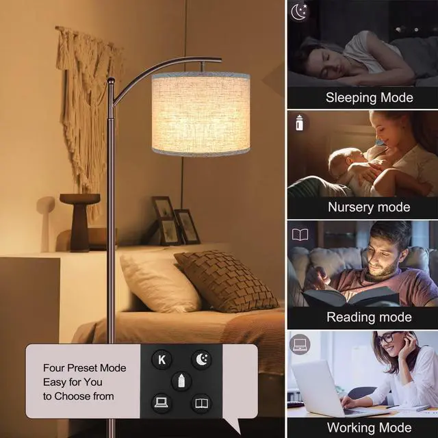 Alt view image 5 of 7 - Floor Lamp for Living Room, 4 Color Temperature LED Floor Lamp with Remote Control & Foot Switch, LED Bulb Included, Modern Standing Lamp for Bedroom, Study Room, Office - Oil Rubbed Bronze