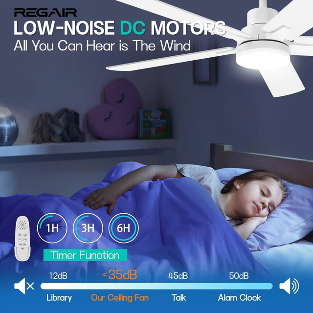 Alt view image 5 of 7 - Ceiling Fan With Light 52-Inch, Remote Control Reversible DC Motors, 3CCT Dimmable Timer Noiseless, Nickel Ceiling Fan for Bedroom Living Room, Indoor&Outdoor ETL Listed