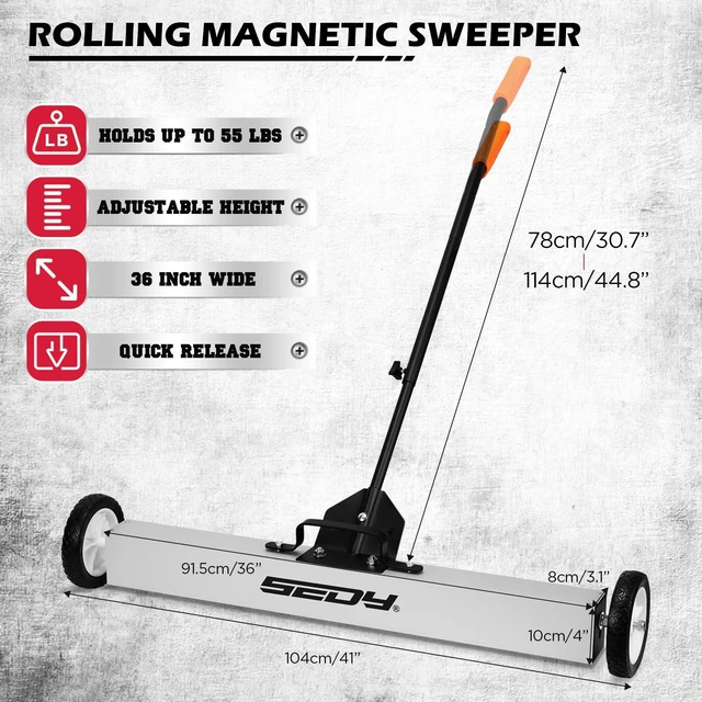 Alt view image 2 of 7 - 36-Inch Rolling Magnetic Sweeper | 40-Inch Telescoping Magnetic Pickup Tool | Magnetic Trays | 55-Pound Capacity Pick-up Sweeper for Nails, Screws & Metal Debris Workshop Garage Yard (3 Pack)