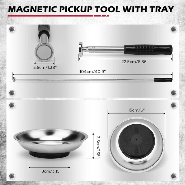 Alt view image 3 of 7 - 36-Inch Rolling Magnetic Sweeper | 40-Inch Telescoping Magnetic Pickup Tool | Magnetic Trays | 55-Pound Capacity Pick-up Sweeper for Nails, Screws & Metal Debris Workshop Garage Yard (3 Pack)