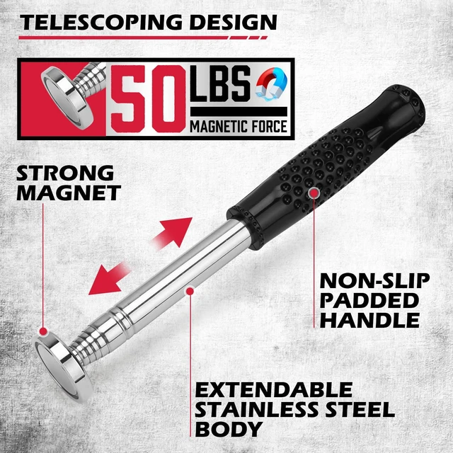 Alt view image 5 of 7 - 36-Inch Rolling Magnetic Sweeper | 40-Inch Telescoping Magnetic Pickup Tool | Magnetic Trays | 55-Pound Capacity Pick-up Sweeper for Nails, Screws & Metal Debris Workshop Garage Yard (3 Pack)