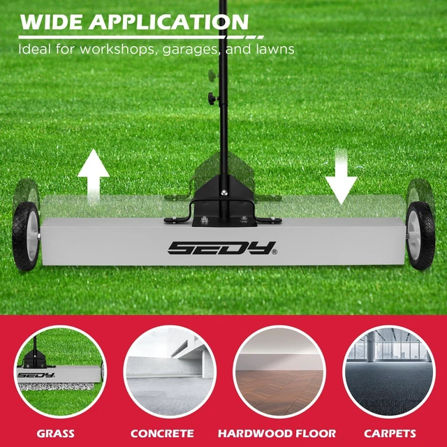 Alt view image 7 of 7 - 36-Inch Rolling Magnetic Sweeper | 40-Inch Telescoping Magnetic Pickup Tool | Magnetic Trays | 55-Pound Capacity Pick-up Sweeper for Nails, Screws & Metal Debris Workshop Garage Yard (3 Pack)