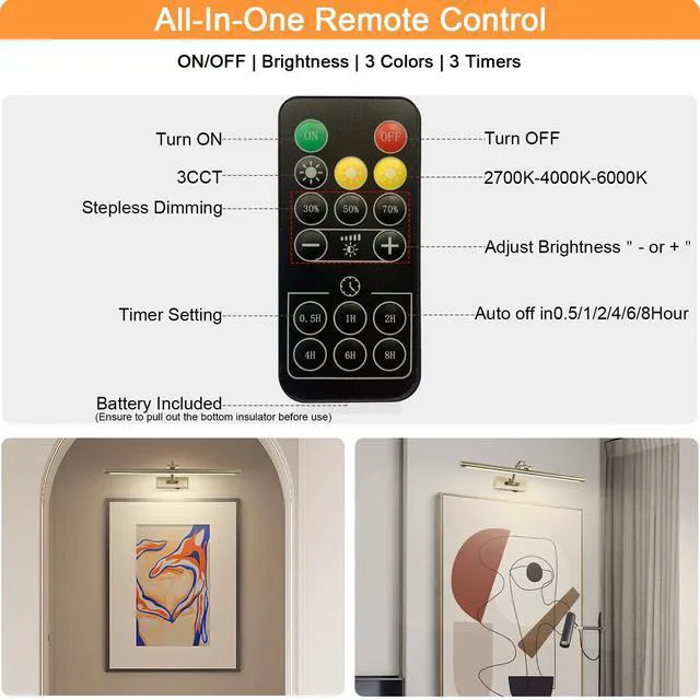 Alt view image 6 of 7 - Antique Bronze Picture Light, 23.6 Inch Remote Control Painting Lights for Wall Cordless, 3CCT Dimmable Wall Lights for Pictures, Rechargeable Art Light for Pictures On Wall with Timer