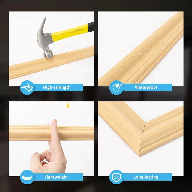 Alt view image 5 of 7 - Pre-Cut Wall Molding Set of 6 pcs, 3 Top 3 Bottom, Oak Ready-to-Assemble Wainscoting Panel, High-Impact, Precision Pre-Cut, DIY-Friendly, Ideal for Indoor Wall Decor, Accent Walls