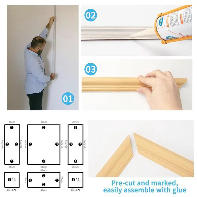 Alt view image 7 of 7 - Pre-Cut Wall Molding Set of 6 pcs, 3 Top 3 Bottom, Oak Ready-to-Assemble Wainscoting Panel, High-Impact, Precision Pre-Cut, DIY-Friendly, Ideal for Indoor Wall Decor, Accent Walls