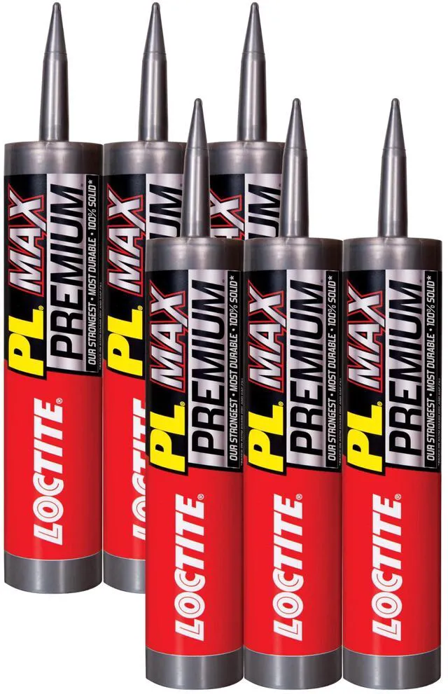 Main image of PL Premium Max Construction Adhesive, 9 fl oz Cartridge, 6 Pack - Versatile Construction Glue for Wood, Concrete, Stone & More