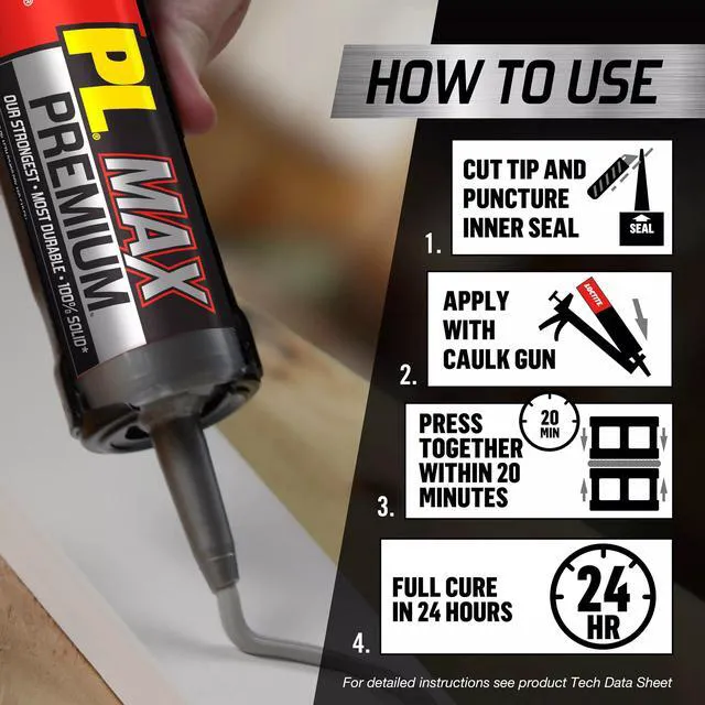 Alt view image 2 of 7 - PL Premium Max Construction Adhesive, 9 fl oz Cartridge, 6 Pack - Versatile Construction Glue for Wood, Concrete, Stone & More