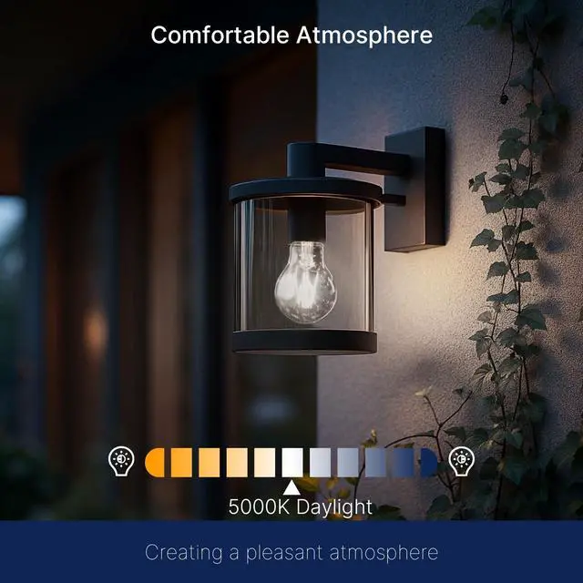 Alt view image 6 of 7 - Dusk to Dawn Outdoor Sensor A19 LED Light Bulb, 5000K Daylight,8W (100W Eqv.), 1400LM, Vintage Filament E26 Base,Auto On/Off Photocell Automatic for Energy-Efficient Outdoor Lighting, 8 Pack