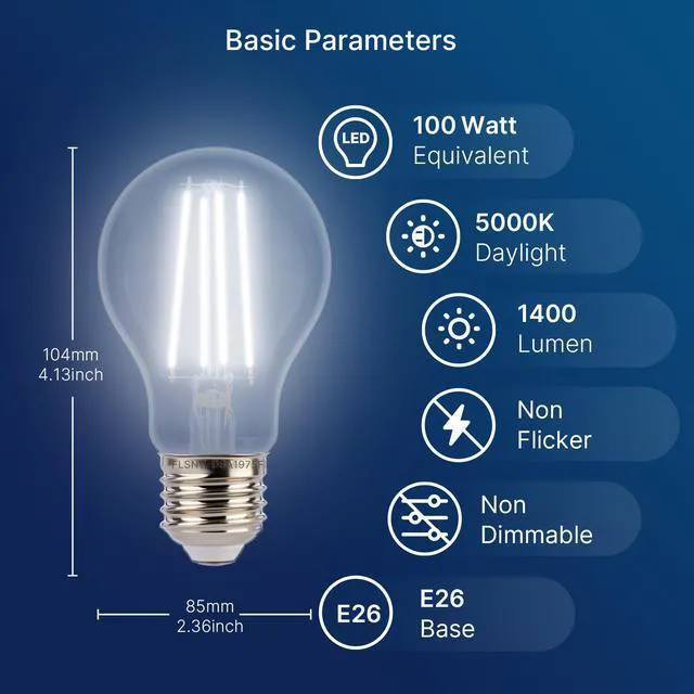 Alt view image 7 of 7 - Dusk to Dawn Outdoor Sensor A19 LED Light Bulb, 5000K Daylight,8W (100W Eqv.), 1400LM, Vintage Filament E26 Base,Auto On/Off Photocell Automatic for Energy-Efficient Outdoor Lighting, 8 Pack